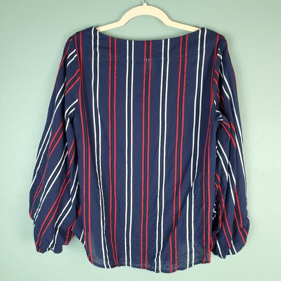 Cabi Navy Flag Freedom Stripe Balloon Sleeve Blouse Size Medium - Picture 2 of 5